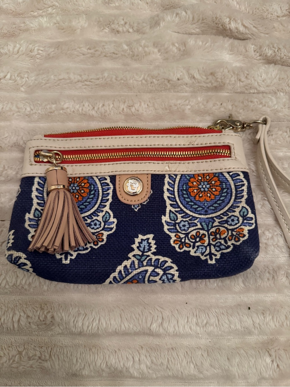 Blue Patterned Wristlet with Tassel
